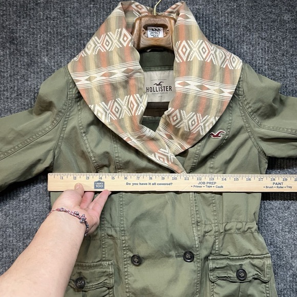 Y2K Hollister Olive Aztec Print Utility Jacket Women's Size Medium Buttons Cinch - Picture 4 of 9